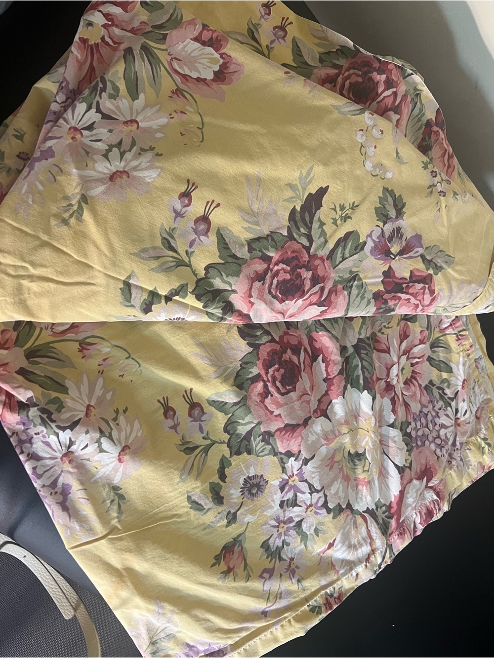 Ralph Lauren Yellow Floral flat sheet with Pink Rose Bouquet